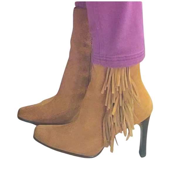 Predictions Leather Fringed Suede Boots Women's 8 ½ - Picture 4 of 11